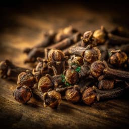Dried cloves arranged in a small pile