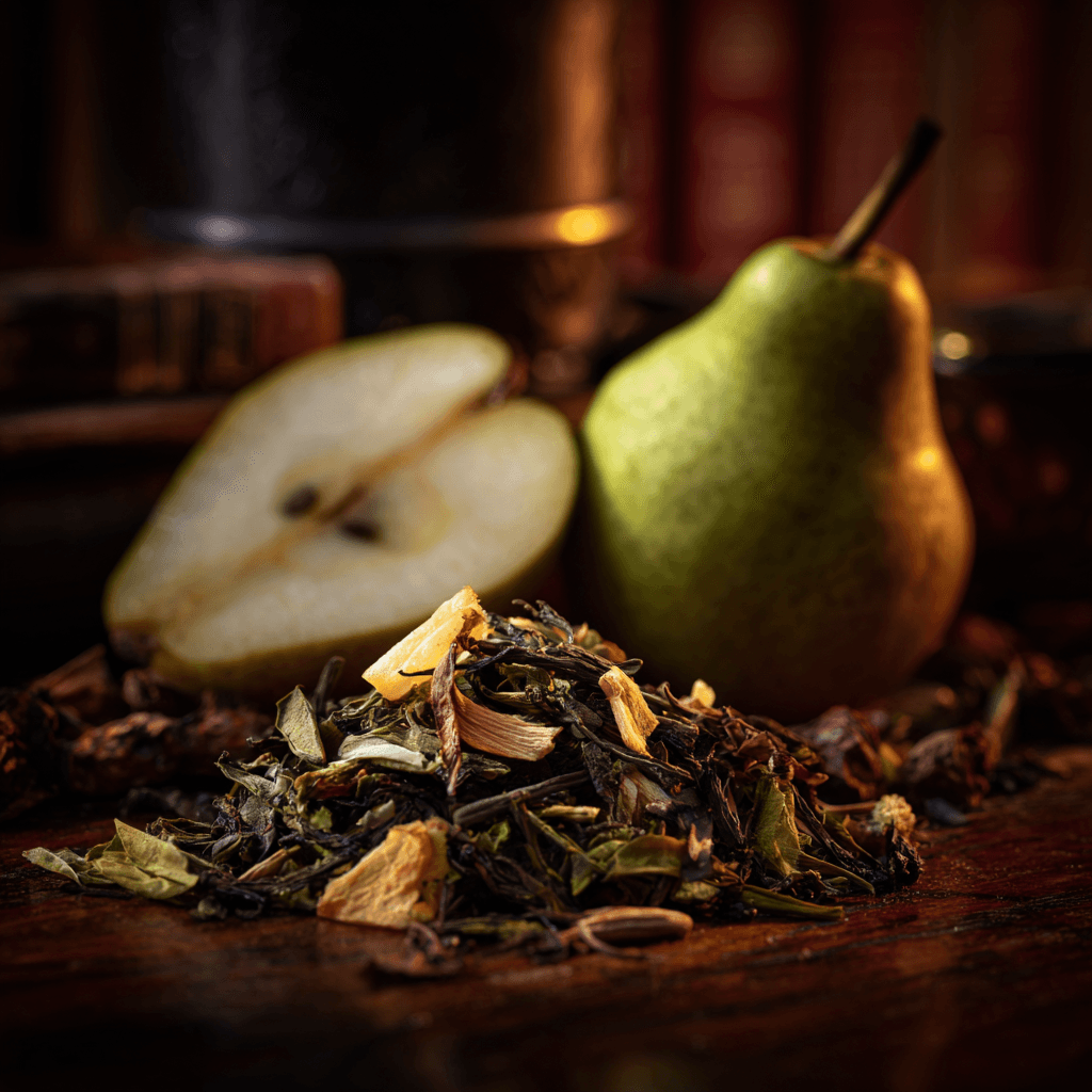 Sliced pear with a light, crisp tea-like mood