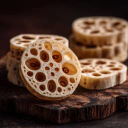 Sliced lotus root showing its delicate pattern