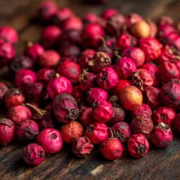 Pink peppercorns with rosy, speckled color
