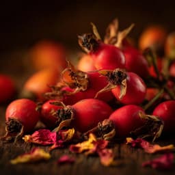 Rose hips with deep red-orange skins