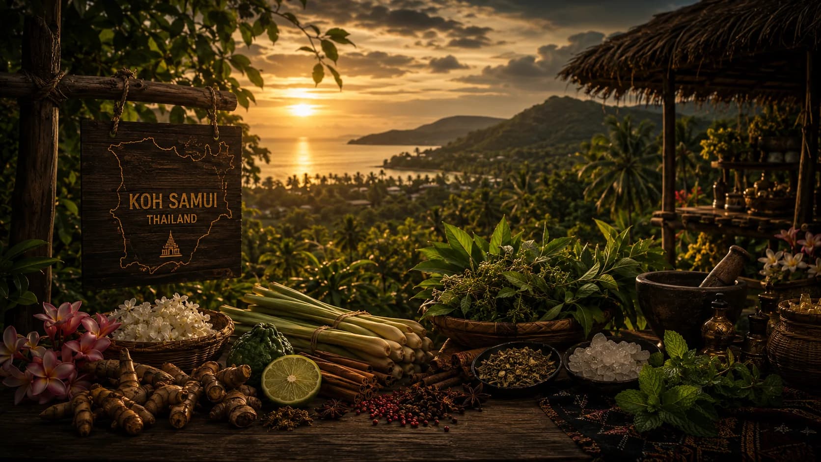 Aromatic botanicals hand-blended for Tom Yam Yadom Thai herbal inhalers in Koh Samui