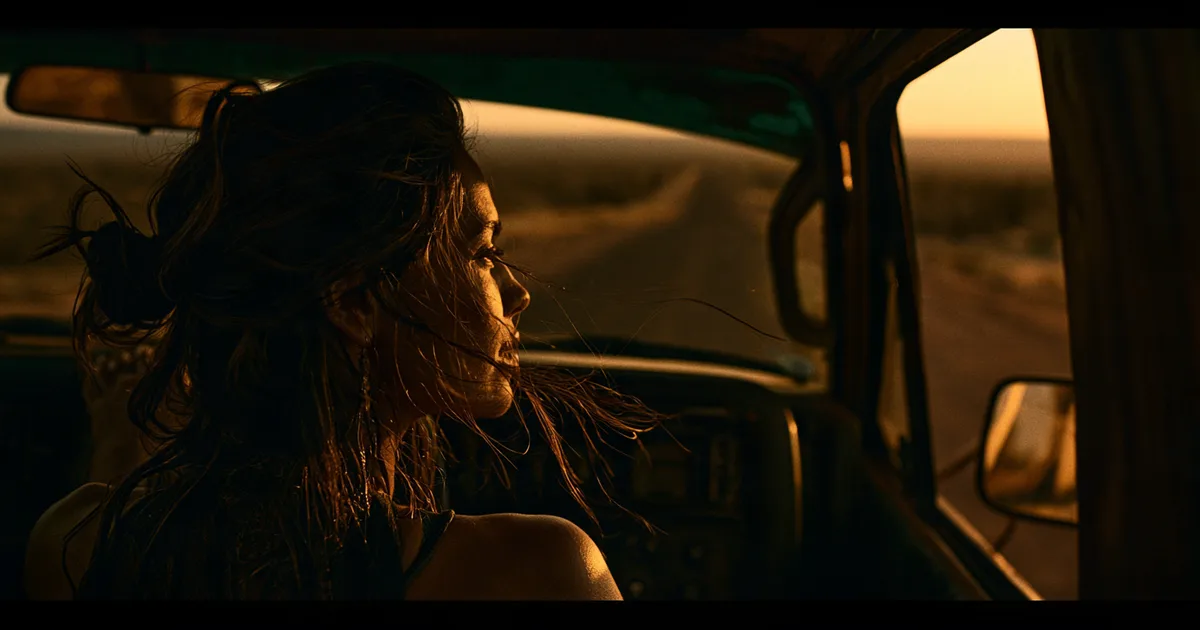 Woman in the front seat of a car watching the open road and horizon, a calm approach to car sickness