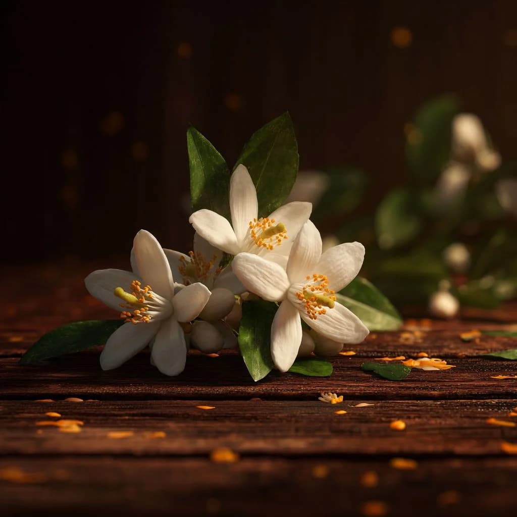 Orange blossoms in soft white petals