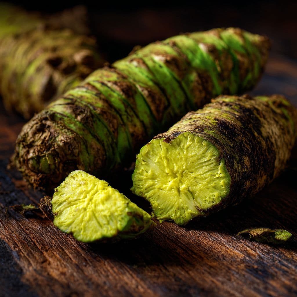 Wasabi root and paste with vivid green color