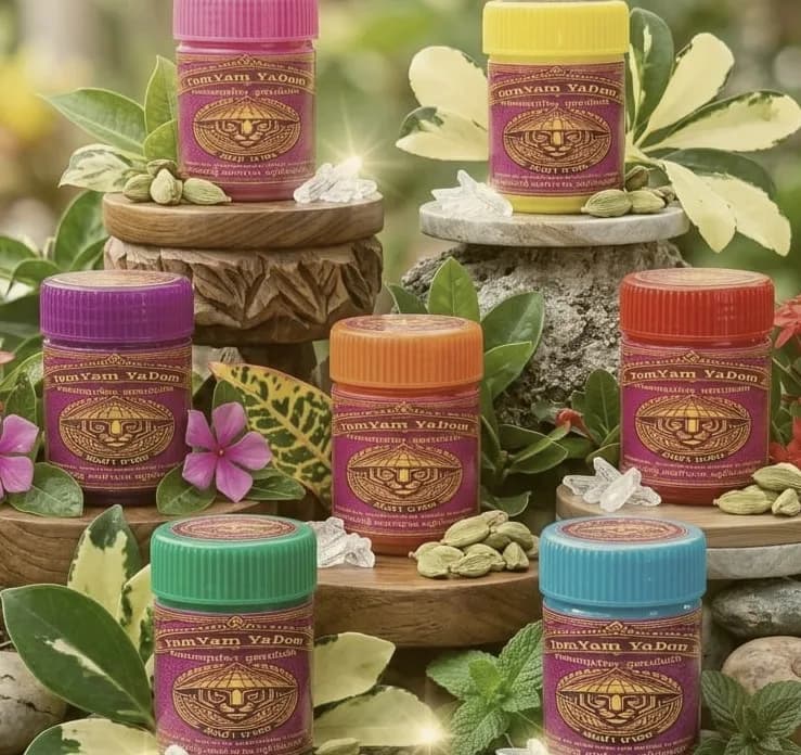 Complete Ritual Set with all seven Thai herbal inhalers displayed on natural wood and stone